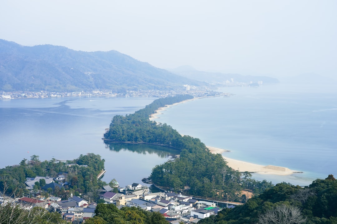 天橋立の松並木と海を展望所から望む風景