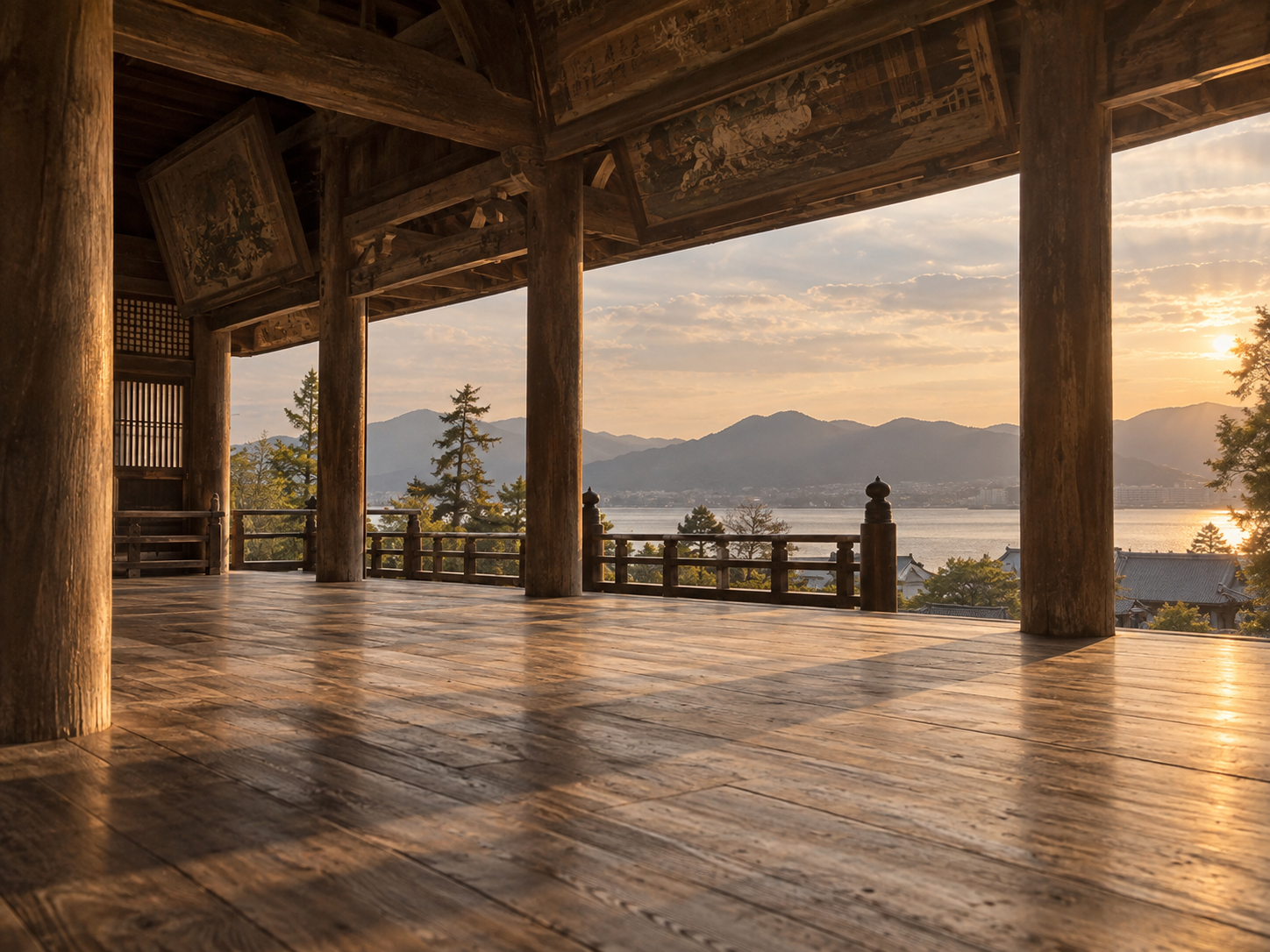 千畳閣から海と山を望む夕方のイメージ
