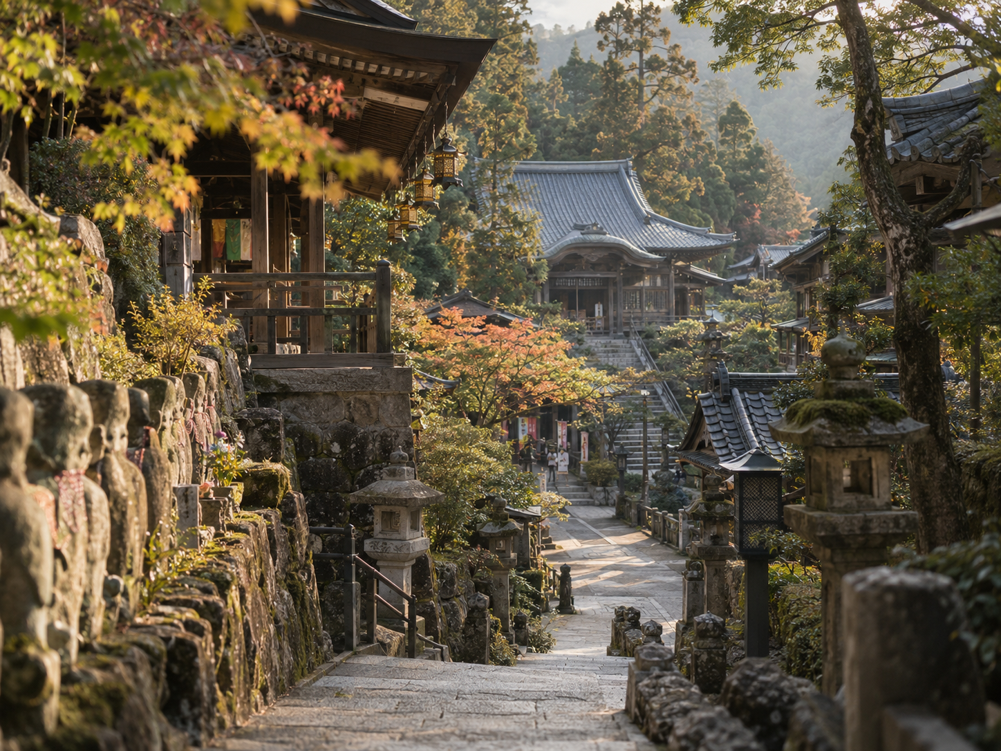 大聖院周辺の山寺と石段を歩くイメージ