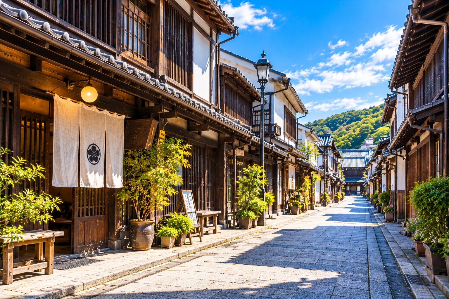 寺院へ続く町家の通りと表参道の風景