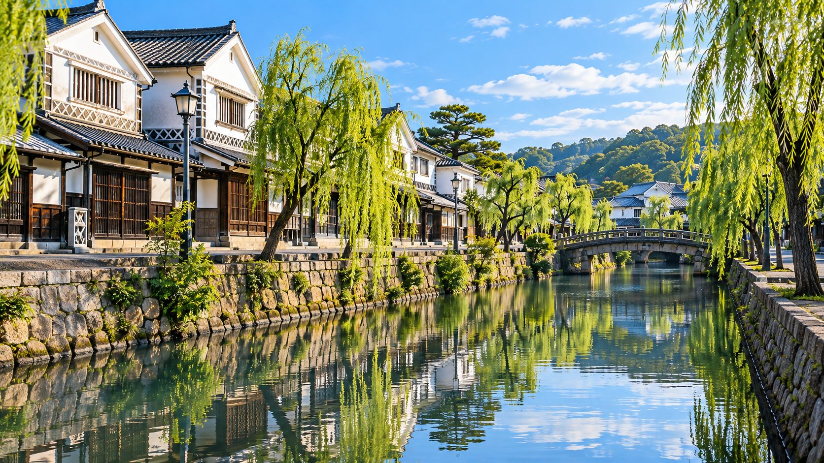 朝の倉敷美観地区・倉敷川